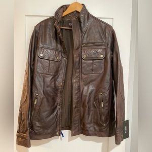 Guess Brown Genuine Leather Jacket Size Small